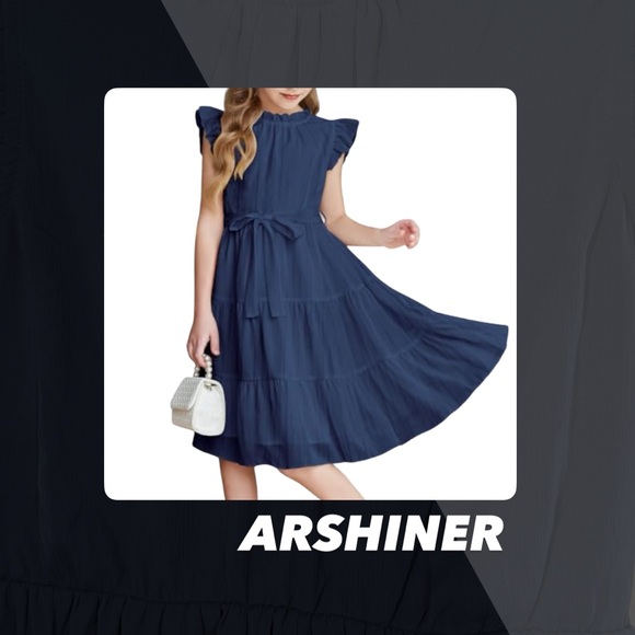 EUC Arshiner Blue Ruffle Neck Dress - Picture 1 of 11